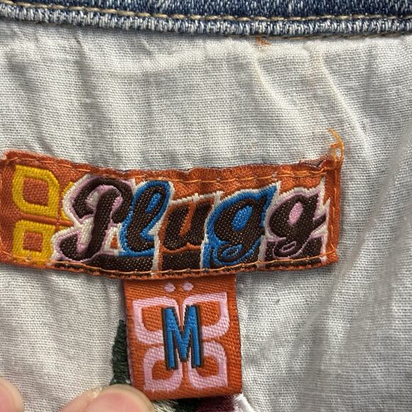 Y2K Plugg Womens Grunge Boho Streetwear Denim Vest Size M Embroidered Bleached - Picture 3 of 8